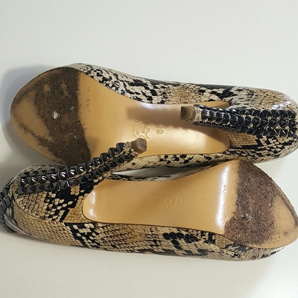 BCBGMaxazria Leather Snake Print Stud Heel Shoes - Picture 7 of 8